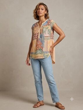 Cato Yellow Patterned Trim Floral Blouse